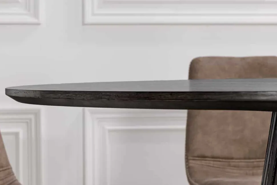 Runder Esstisch VALHALLA WOOD 120cm schwarz Eichenholz Säulenfuß