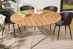 Runder Gartentisch DESIGNO 120cm natur Holz-Design greige Metall In- und Outdoor