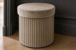 Runder Hocker ÉLAN 40cm champagner greige Samt faltbar mit Stauraum