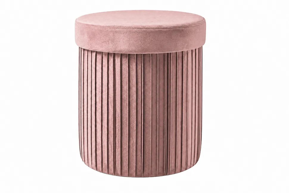 Runder Hocker ÉLAN 40cm rosa Samt faltbar mit Stauraum