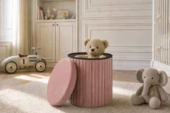 Runder Hocker ÉLAN 40cm rosa Samt faltbar mit Stauraum