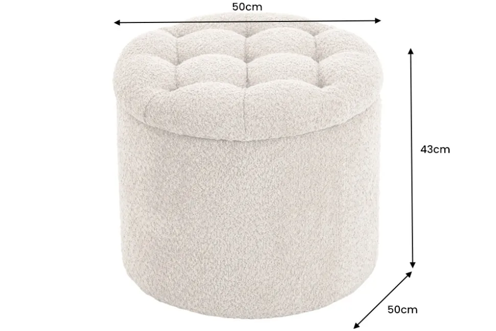 Runder Hocker MODERN BAROCK 50cm champagner Bouclé mit Stauraum