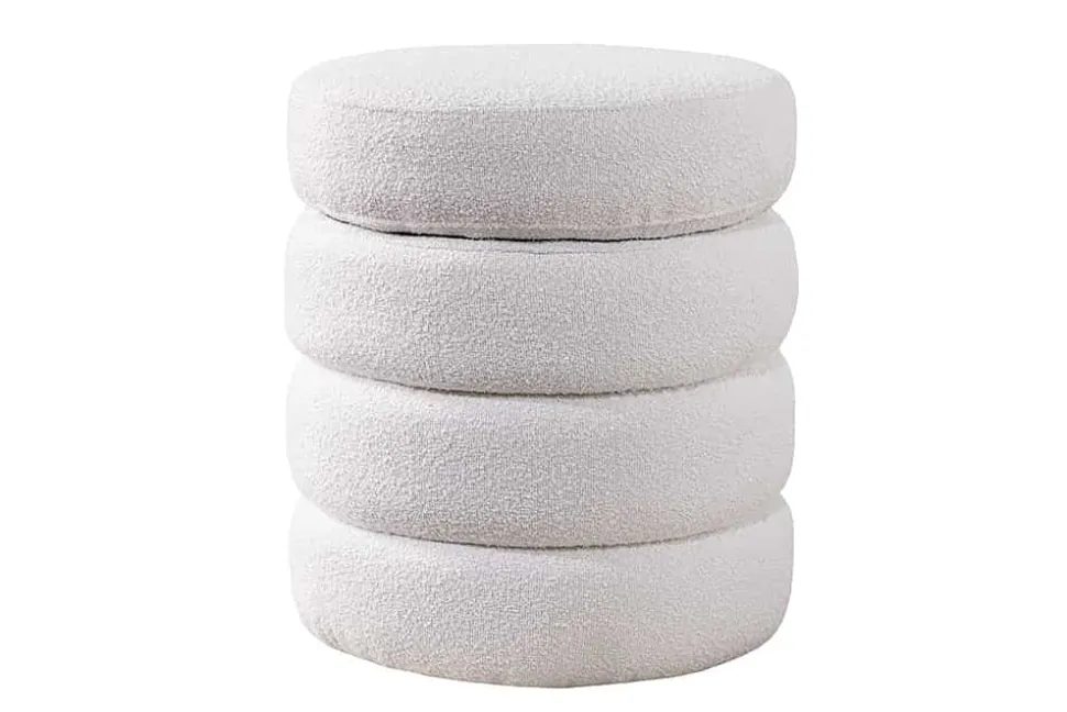 Runder Hocker VOGUE 50cm creme weiß Bouclé Polsterhocker mit Stauraum