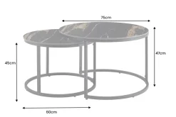 Rundes 2er Set Couchtische ELEGANCE 75cm schwarz gold sand Aurora Oro Keramik