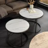 Rundes 2er Set Couchtische ELEGANCE 75cm weiß Keramik schwarz Metall