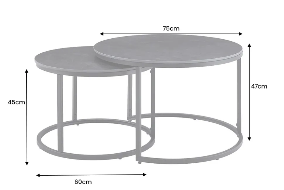 Rundes 2er Set Couchtische ELEGANCE 75cm anthrazit Keramik schwarz Metall
