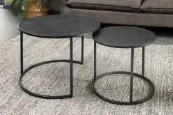 Rundes 2er Set Couchtische MOUNTAIN SOUL 60cm schwarz Naturstein Design Metall