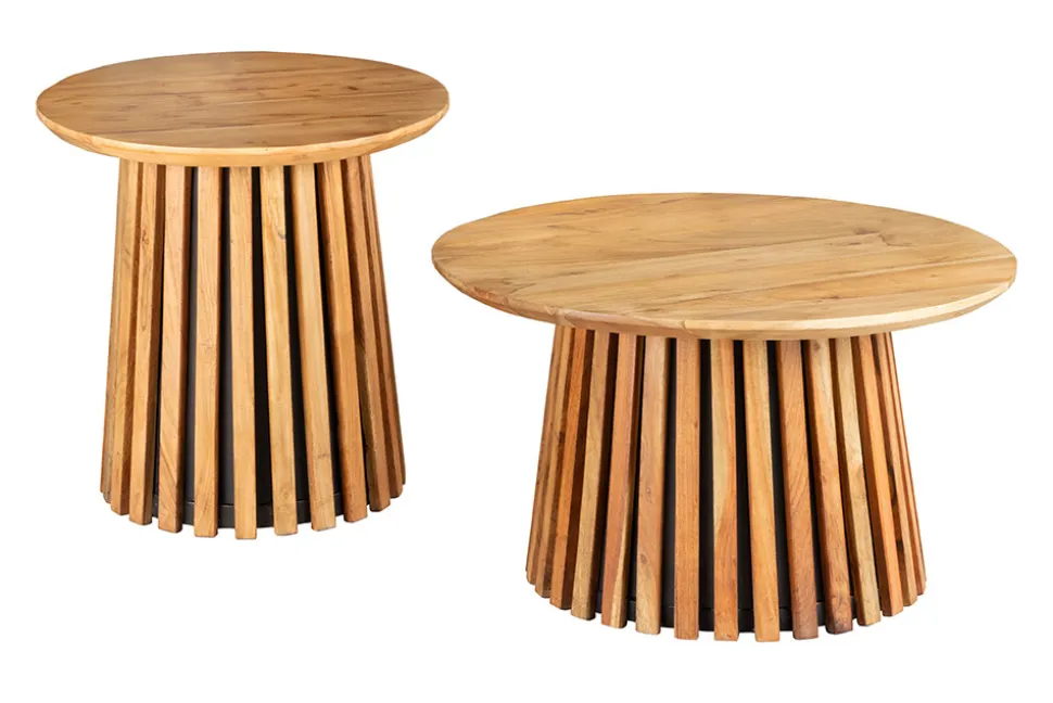 Rundes 2er Set Couchtische VALHALLA WOOD 70cm natur braun Akazie Massivholz