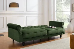 Schlafsofa MAISON BELLE AFFAIRE 220cm moosgrün Vogue Seiden Samtstoff 3-Sitzer