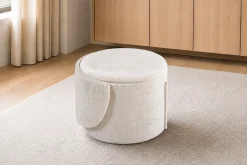 Sessel LUNA 65cm beige Bouclé Polsterhocker mit klappbarer Rückenlehne und Stauraum