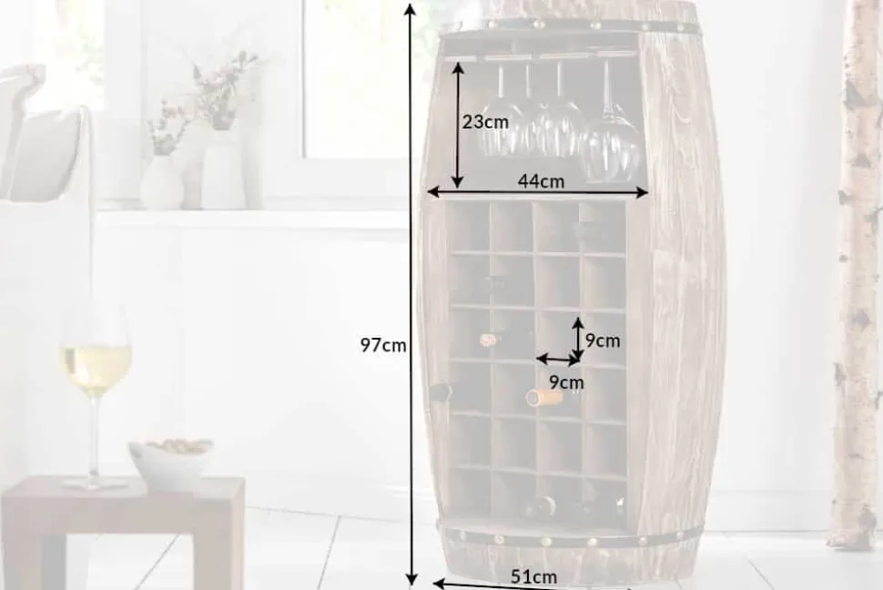 Shabby Chic Weinregal BODEGA 100cm natur Pinie Weinfass für 24 Flaschen
