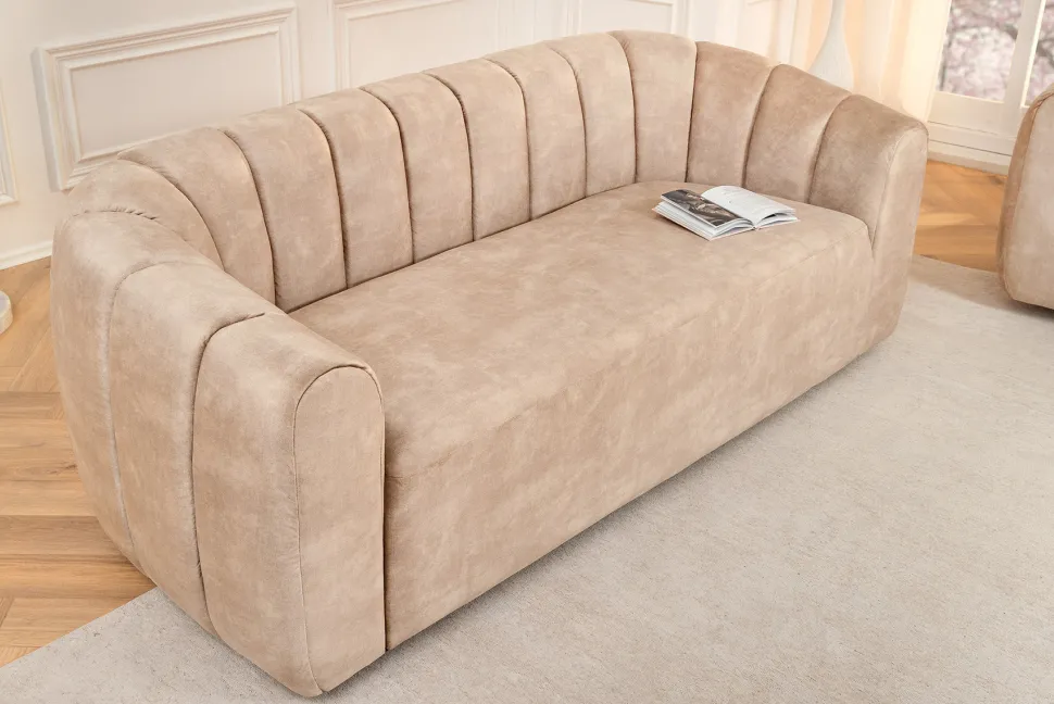 3-Sitzer Sofa BABYLON 200cm champagner beige Samt mit Ziersteppung