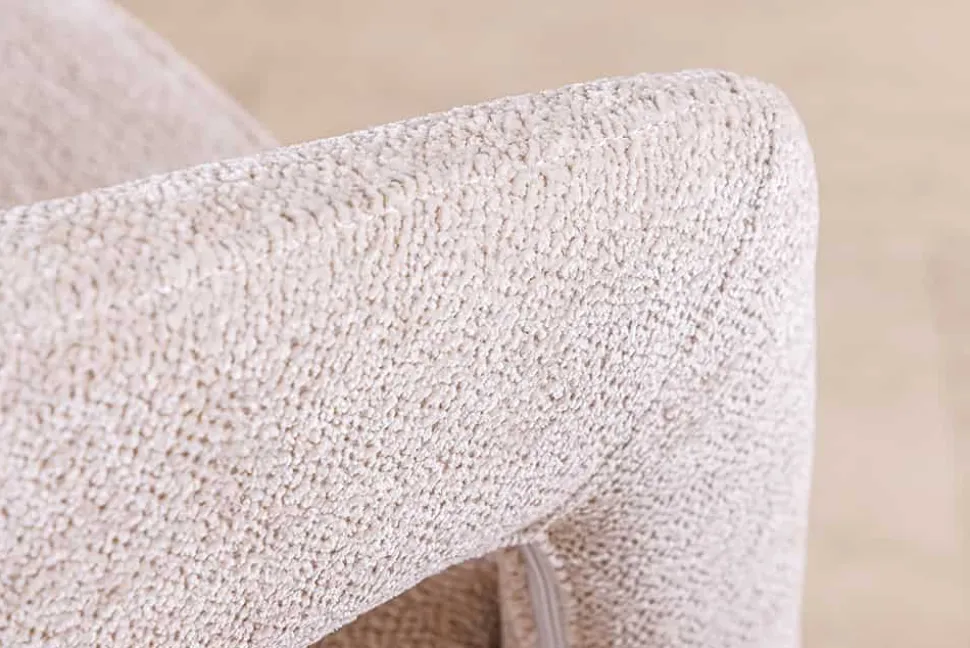Skandinavischer Stuhl BOUTIQUE beige Strukturstoff brushed champagner gold Metall