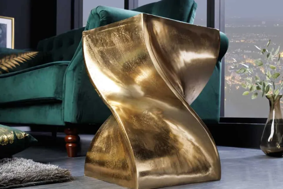 Skulpturaler Beistelltisch TWIST 45cm gold Aluminium handmade Sitzhocker Nachttisch