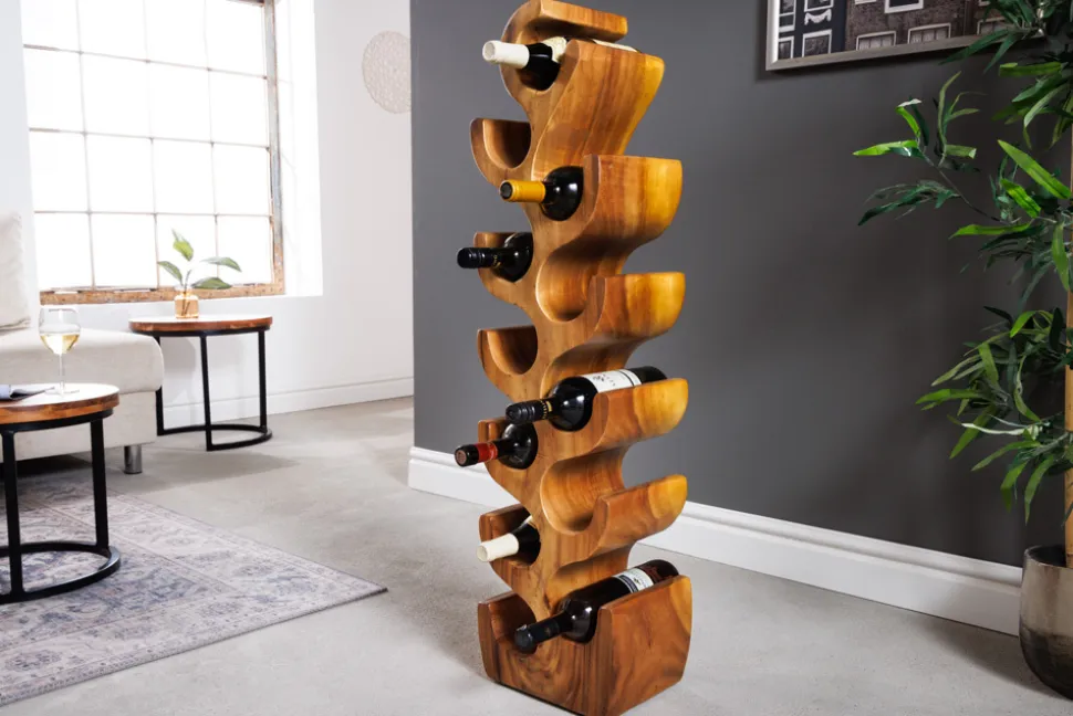 Skulpturales Weinregal ARTE 100cm natur Suarholz handmade in Bali Flaschenhalter