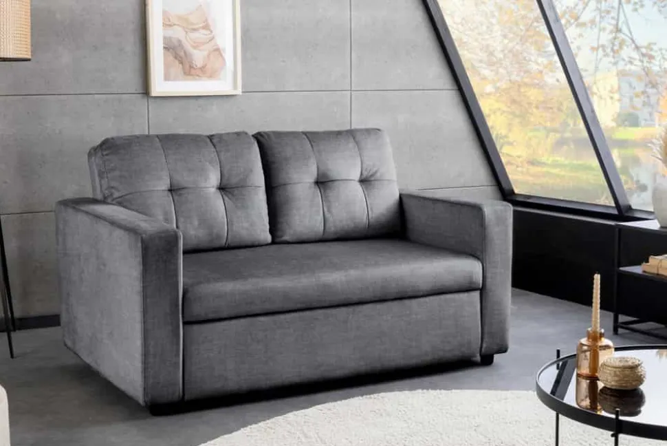 Sofa mit Schlaffunktion SMART 140cm grau hochwertiger Vogue Seiden Samtstoff