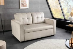 Sofa mit Schlaffunktion SMART 140cm champagner beige hochwertiger Vogue Seiden Samtstoff