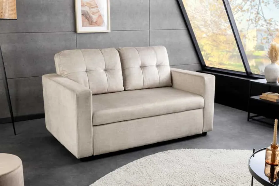 Sofa mit Schlaffunktion SMART 140cm champagner beige hochwertiger Vogue Seiden Samtstoff