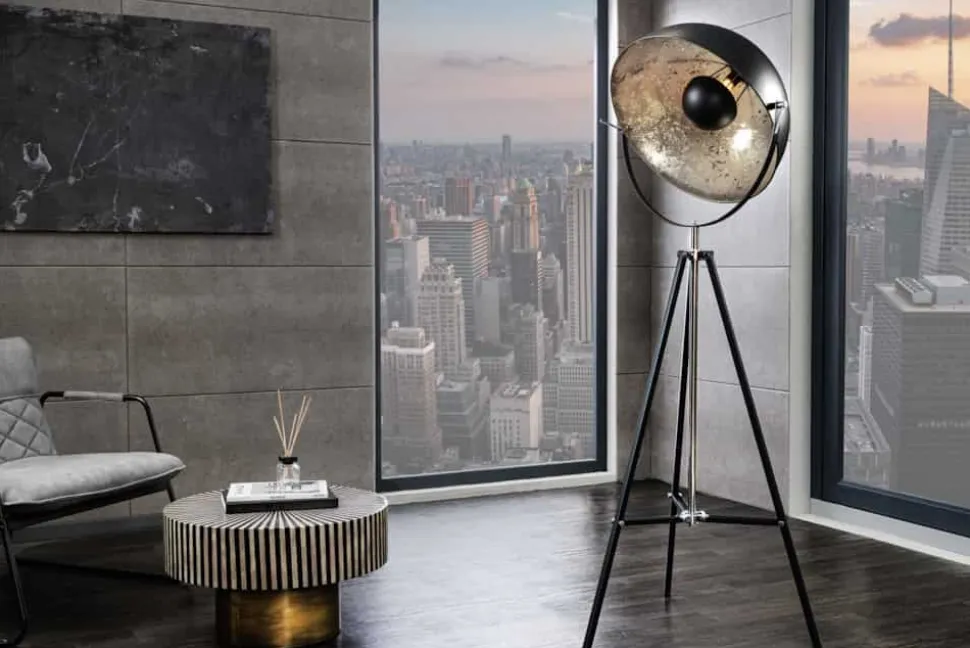 Stehlampe BIG STUDIO 170cm schwarz Blattsilber-Optik Industrial Design