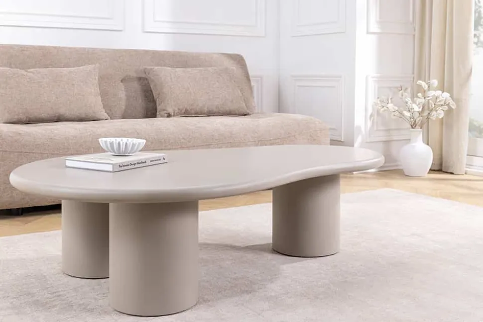 Stilvoller Couchtisch ORGANIKO 130cm cement greige organische Form
