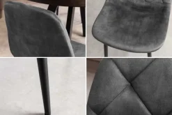 Stilvoller Stuhl GLAMM anthrazit Samt mit Rauten-Steppung schwarze Metallbeine