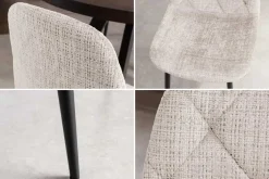 Stilvoller Stuhl GLAMM champagner beige Chenille Cremona mit Rauten-Steppung schwarz Metall