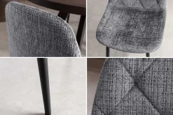 Stilvoller Stuhl GLAMM grau Chenille Cremona mit Rauten-Steppung schwarze Metallbeine