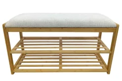 Stilvolle Schuhbank ZEN-BO 80cm natur beige Bambus Regal Sitzbank mit Stauraum