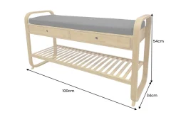 Stilvolle Schuhbank ZEN-BO 100cm natur grau Bambus Regal Sitzbank mit Schubladen