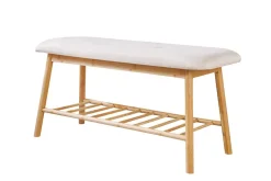 Stilvolle Schuhbank ZEN-BO 90cm natur beige Bambus Regal Sitzbank mit Stauraum