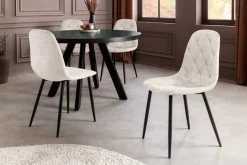 Stilvolles 2er-Set Stühle GLAMM champagner beige Chenille Cremona schwarze Metallbeine