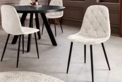 Stilvolles 2er-Set Stühle GLAMM champagner beige Chenille Cremona schwarze Metallbeine