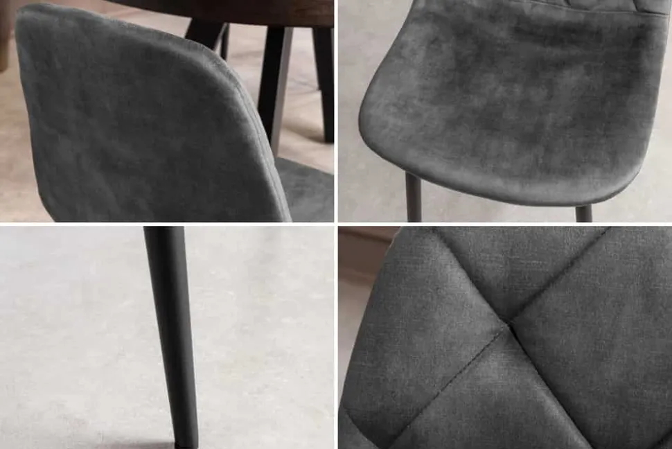 Stilvolles 2er-Set Stühle GLAMM anthrazit Samt schwarze Metallbeine