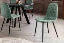 Stilvolles 2er-Set Stühle GLAMM grün Chenille Cremona schwarze Metallbeine