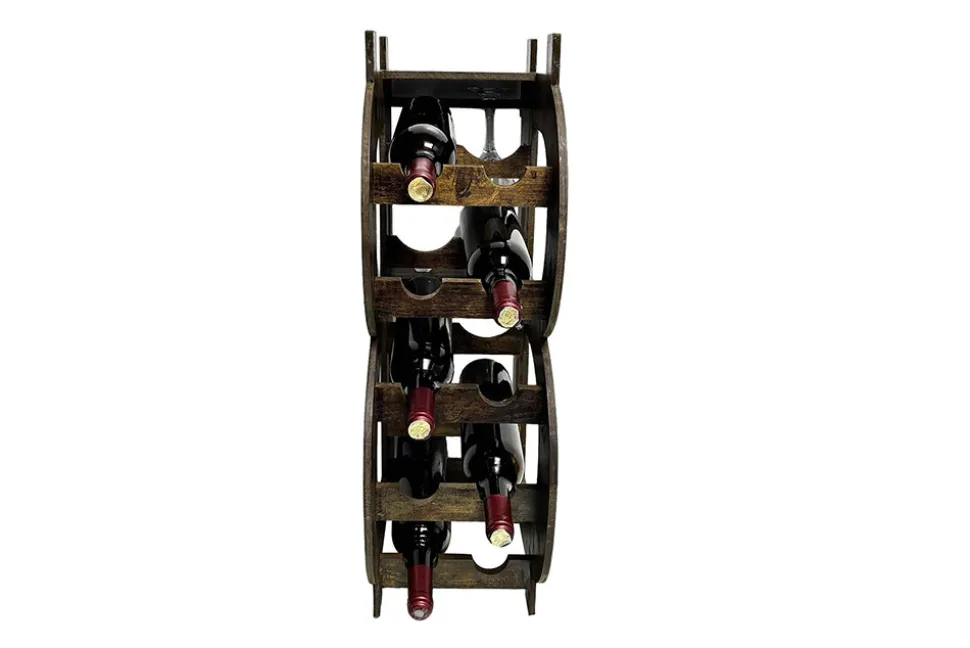 Stilvolles Weinregal BITCOIN 70cm natur Holzregal für 10 Flaschen und 4 Gläser