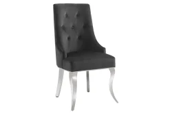 Stuhl MODERN BAROCK DELUXE schwarz Samt silber Edelstahlbeine mit Löwenkopf