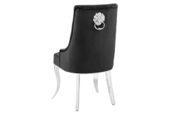 Stuhl MODERN BAROCK DELUXE schwarz Samt silber Edelstahlbeine mit Löwenkopf