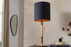 Tischlampe JEWELRY 75cm schwarz gold natur Eisenholz Massivholz