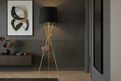 Vielseitige Stehlampe WARDROBE 175cm gold schwarz Garderobe mit Stoffschirm Metall
