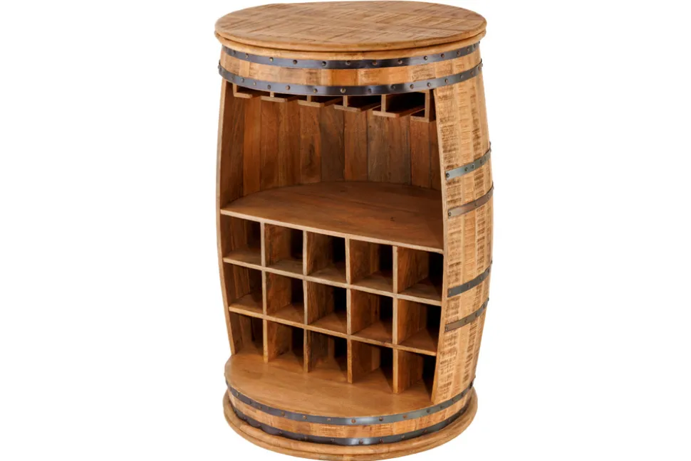 Vintage Weinregal BODEGA 90cm natur Mangoholz Barschrank Fass für 15 Flaschen