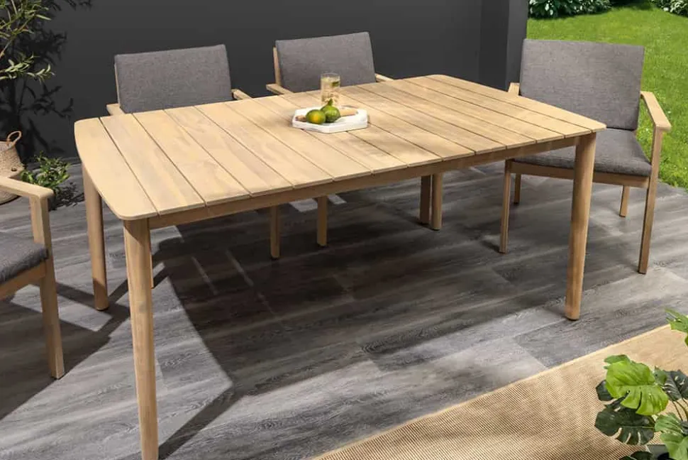 Wetterfester Gartentisch KOPENHAGEN 160cm natur Akazie Massivholz Bootsform Outdoor