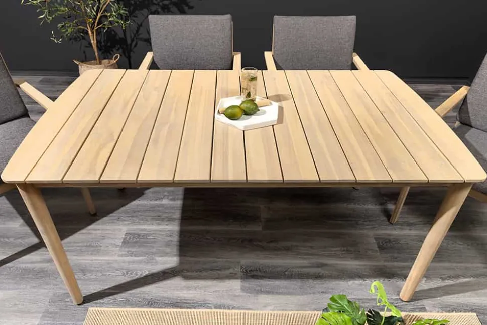 Wetterfester Gartentisch KOPENHAGEN 160cm natur Akazie Massivholz Bootsform Outdoor