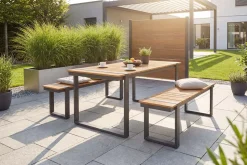 Wetterfester Gartentisch TAMPA LOUNGE 125cm grau natur Aluminium Metall Holz-Design Outdoor