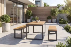 Wetterfester Gartentisch TAMPA LOUNGE 125cm grau natur Aluminium Metall Holz-Design Outdoor