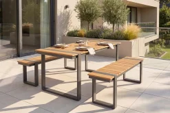 Wetterfester Gartentisch TAMPA LOUNGE 125cm grau natur Aluminium Metall Holz-Design Outdoor