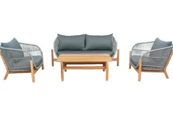 Wetterfestes Gartenlounge Set ROPE grau natur Akazienholz Aluminium inkl. Tisch Sitzpolster