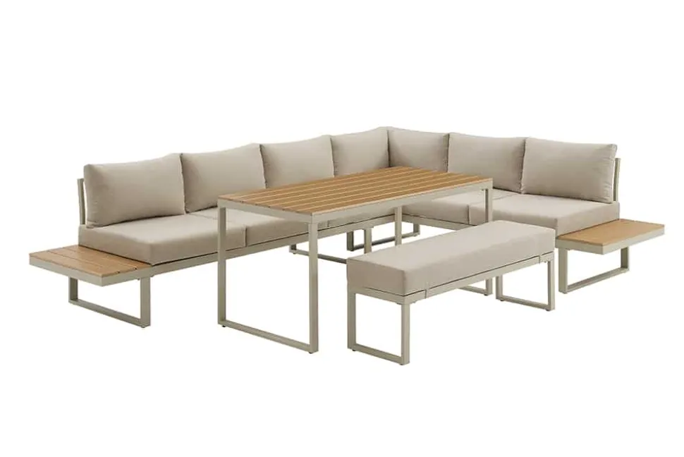 Wetterfestes Gartenmöbel Set IBIZA GRAND 280cm greige Aluminium inkl. Sitzpolster