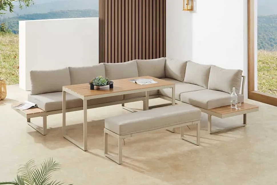 Wetterfestes Gartenmöbel Set IBIZA GRAND 280cm greige Aluminium inkl. Sitzpolster