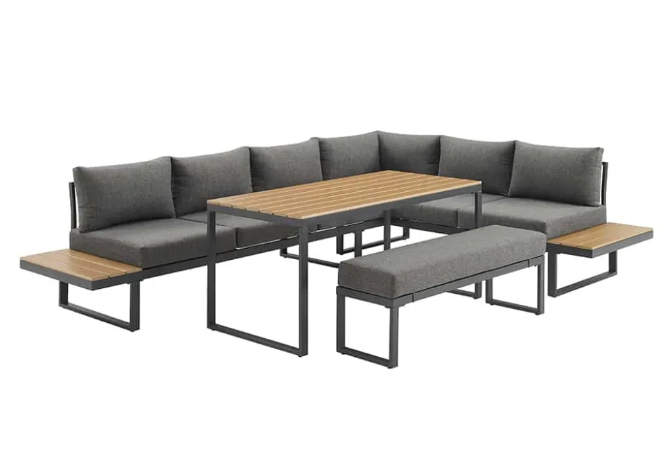 Wetterfestes Gartenmöbel Set IBIZA GRAND 280cm anthrazit Aluminium inkl. Sitzpolster