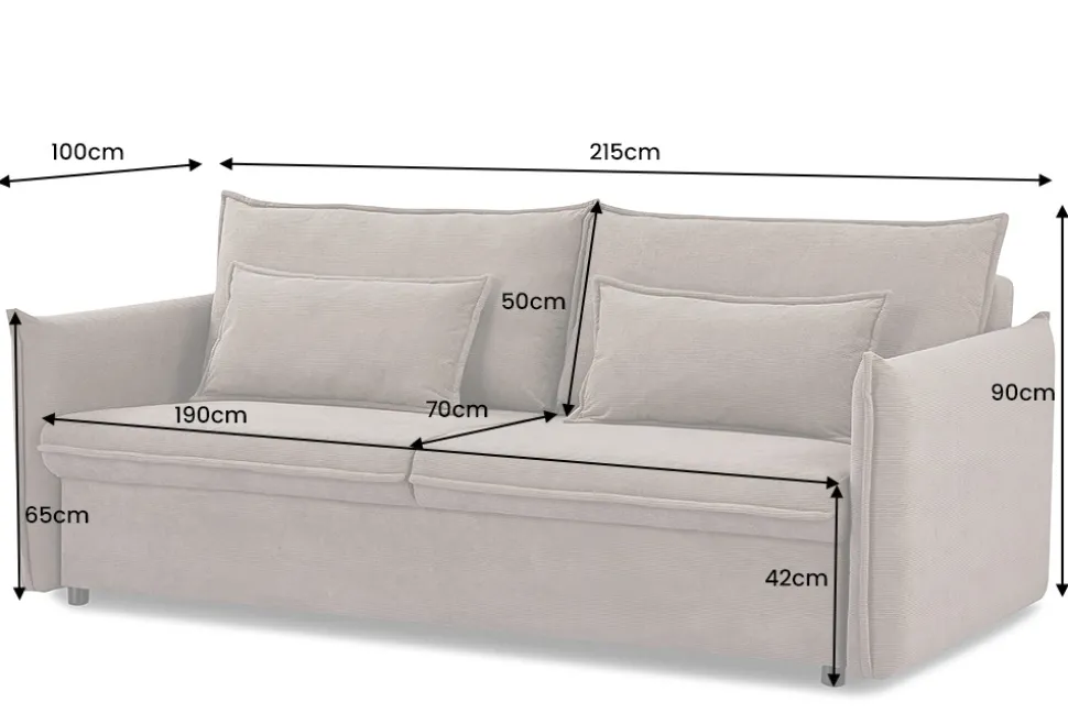 XXL Sofa mit Schlaffunktion APARTMENT taupe Cord inkl. Bettkasten und Kissen